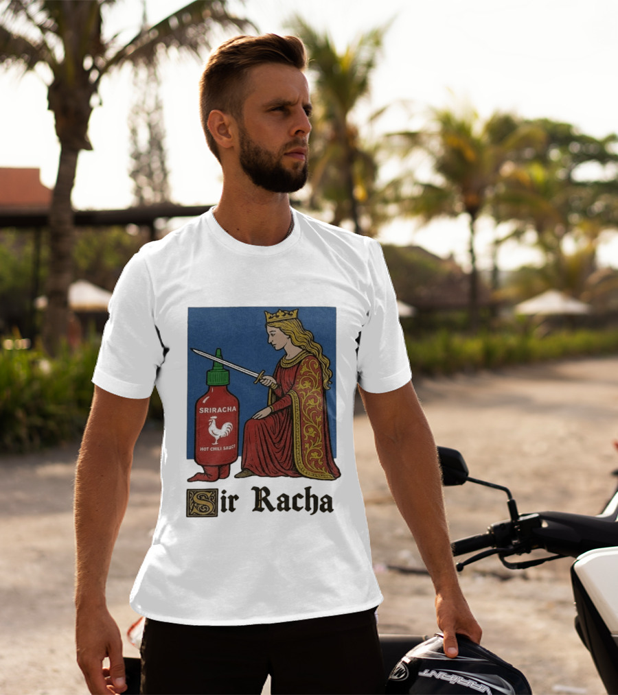 Sir Racha Sriracha Hot Chili Sauce Medieval Knighthood Scene T-Shirt