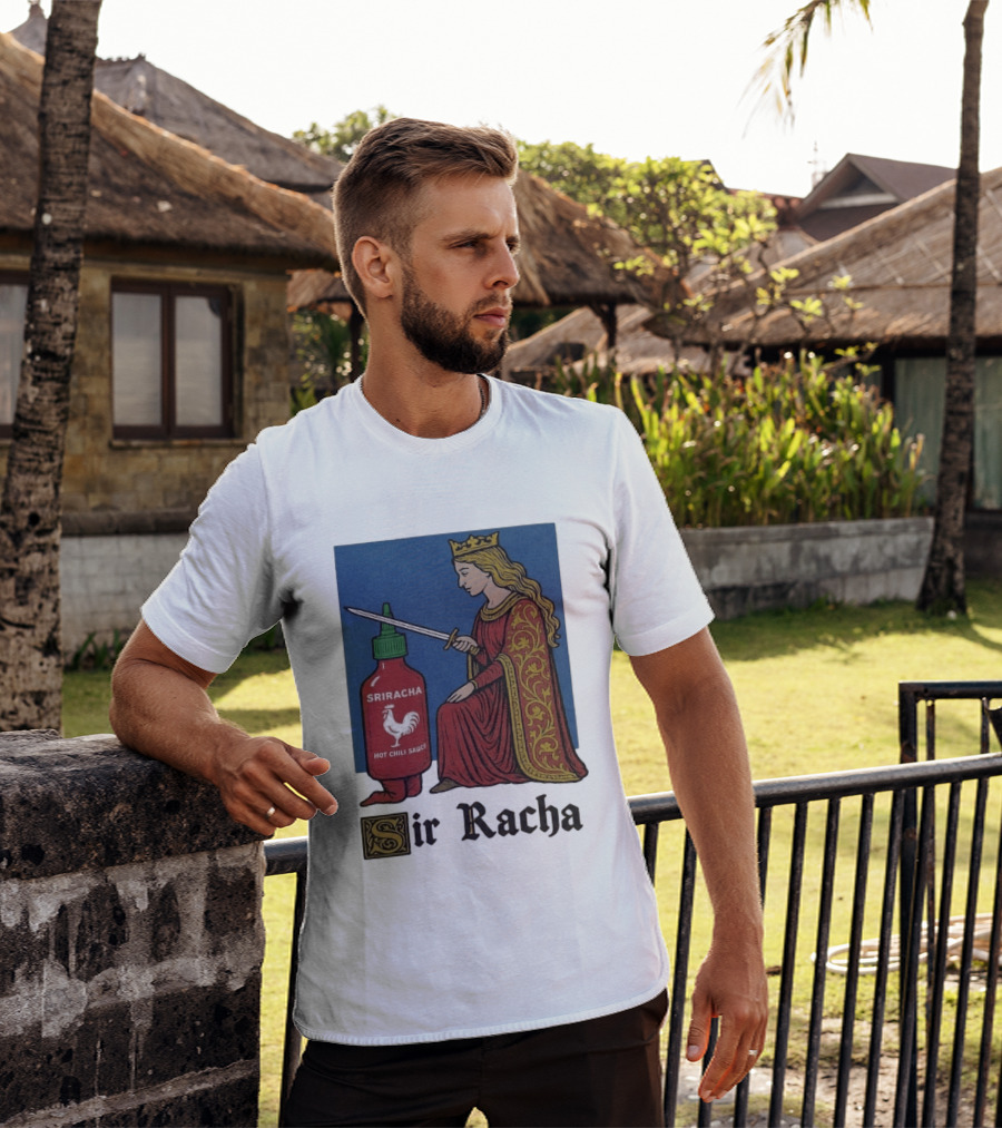 Sir Racha Sriracha Hot Chili Sauce Medieval Knighthood Scene T-Shirt