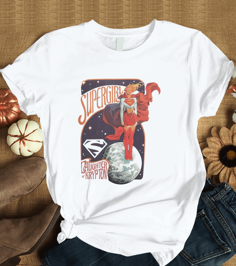 Supergirl Daughter Of Krypton DC Comic Style Superhero Logo Moon Scene T-Shirt