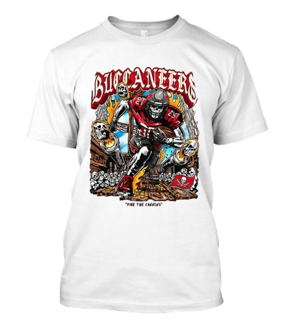 Buccaneers Fire The Cannons Skeleton Football T-Shirt