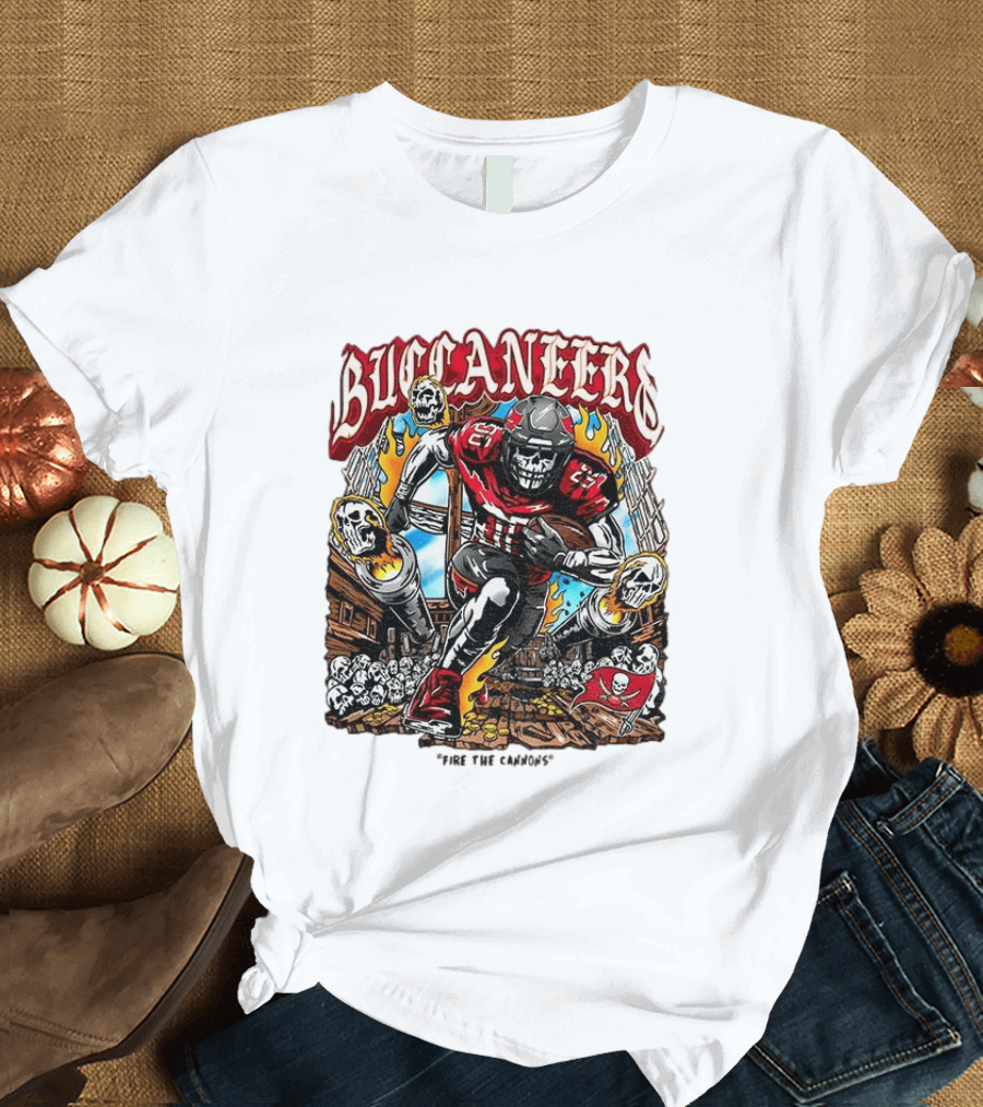 Buccaneers Fire The Cannons Skeleton Football T-Shirt