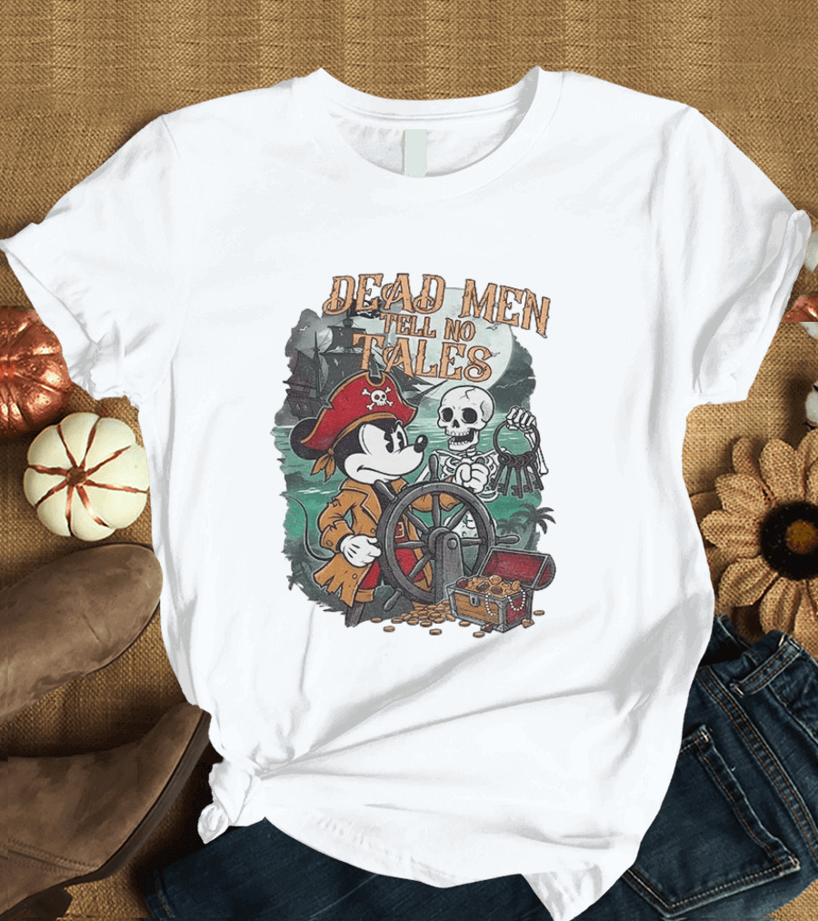 Mickey Mouse Pirate Skeleton Dead Men Tell No Tales Halloween Fantasy Adventure T-Shirt