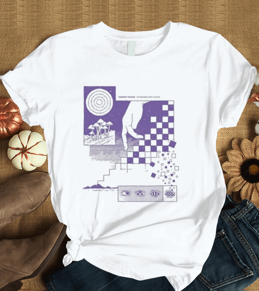 Modest Mouse An Eraser And A Maze Album Artwork Purple Checkerboard T-Shirt