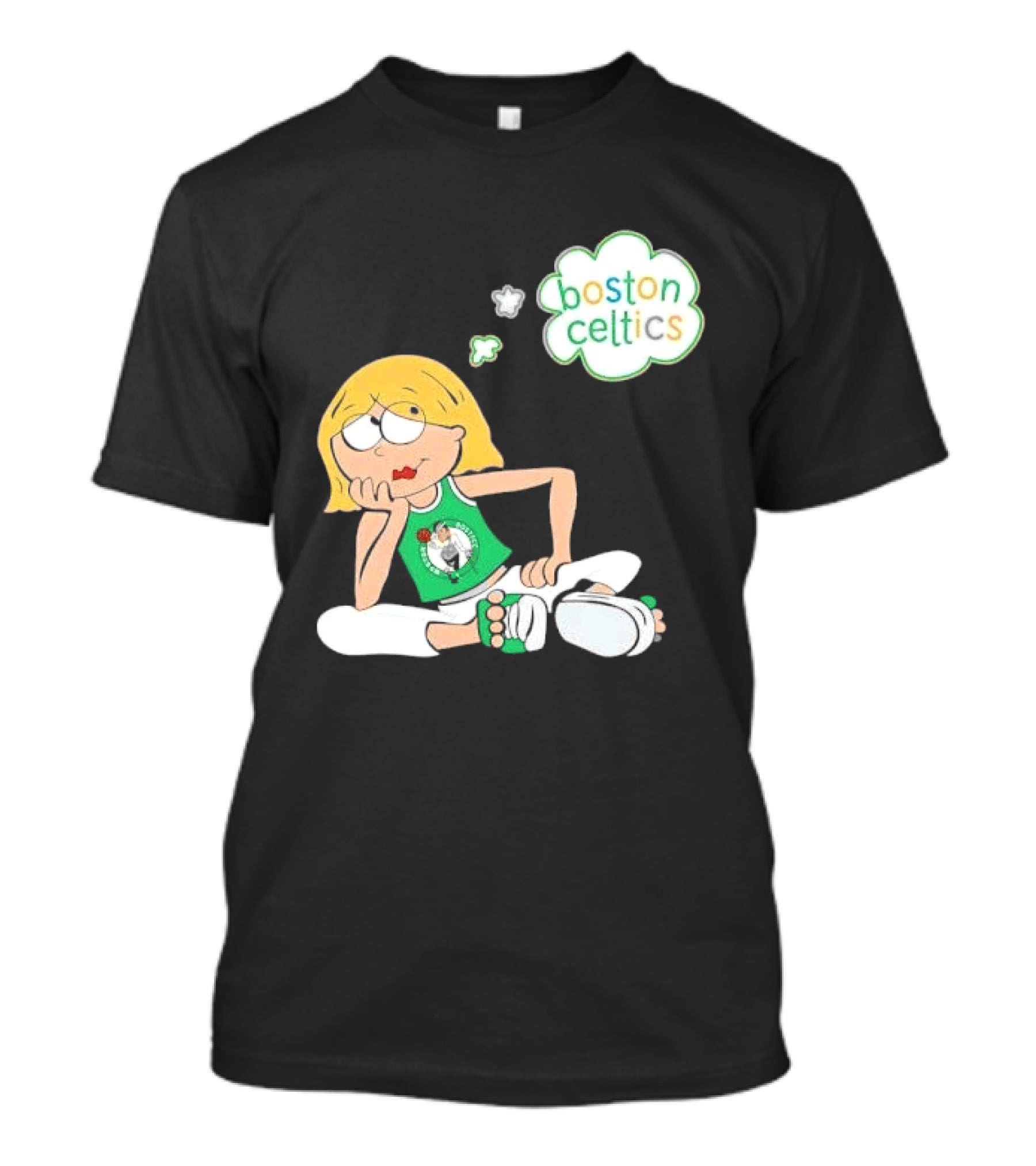 Boston Celtics NBA Cartoon Girl Sitting Thought Bubble T-Shirt