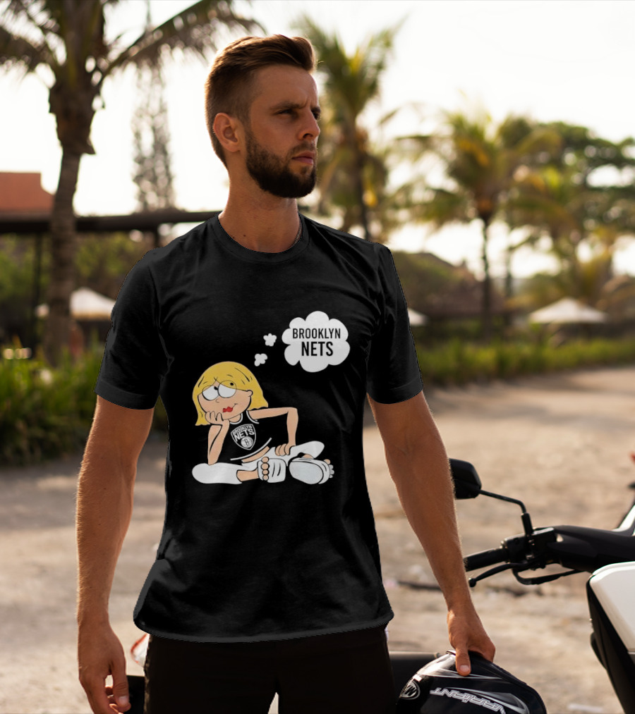 Brooklyn Nets Cartoon Girl With Glasses Thought Bubble NBA T-Shirt