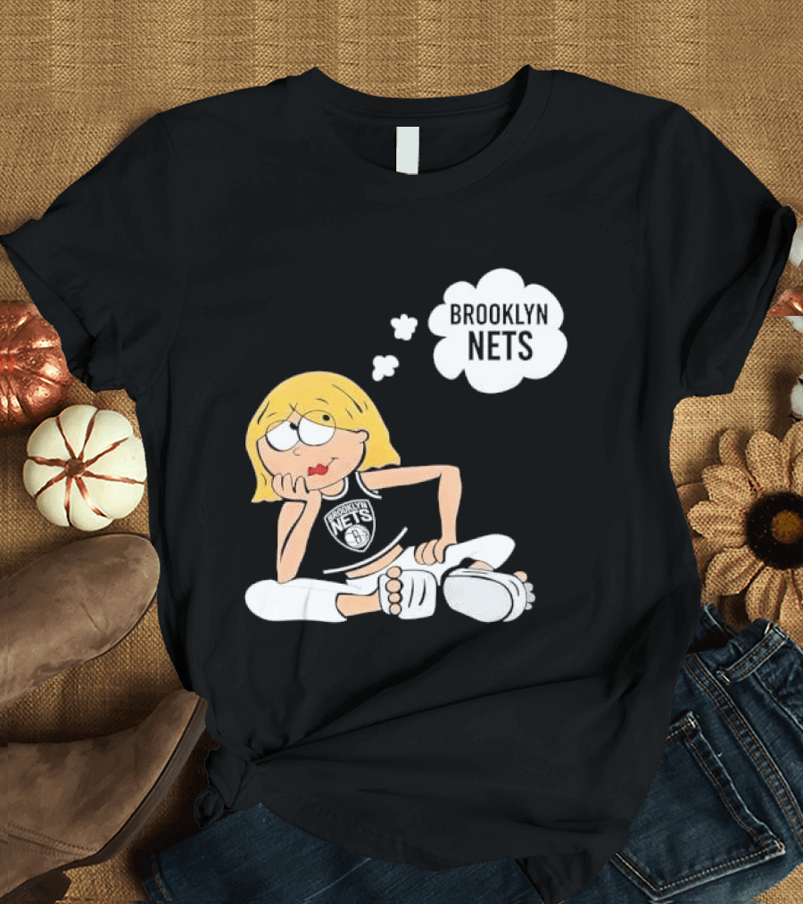Brooklyn Nets Cartoon Girl With Glasses Thought Bubble NBA T-Shirt