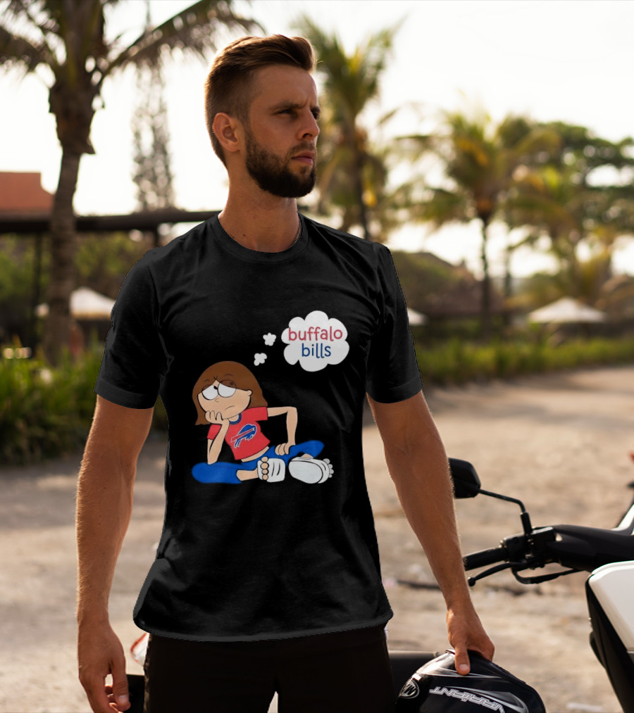 Buffalo Bills Cartoon Thoughtful Girl In Red And Blue Outfit T-Shirt