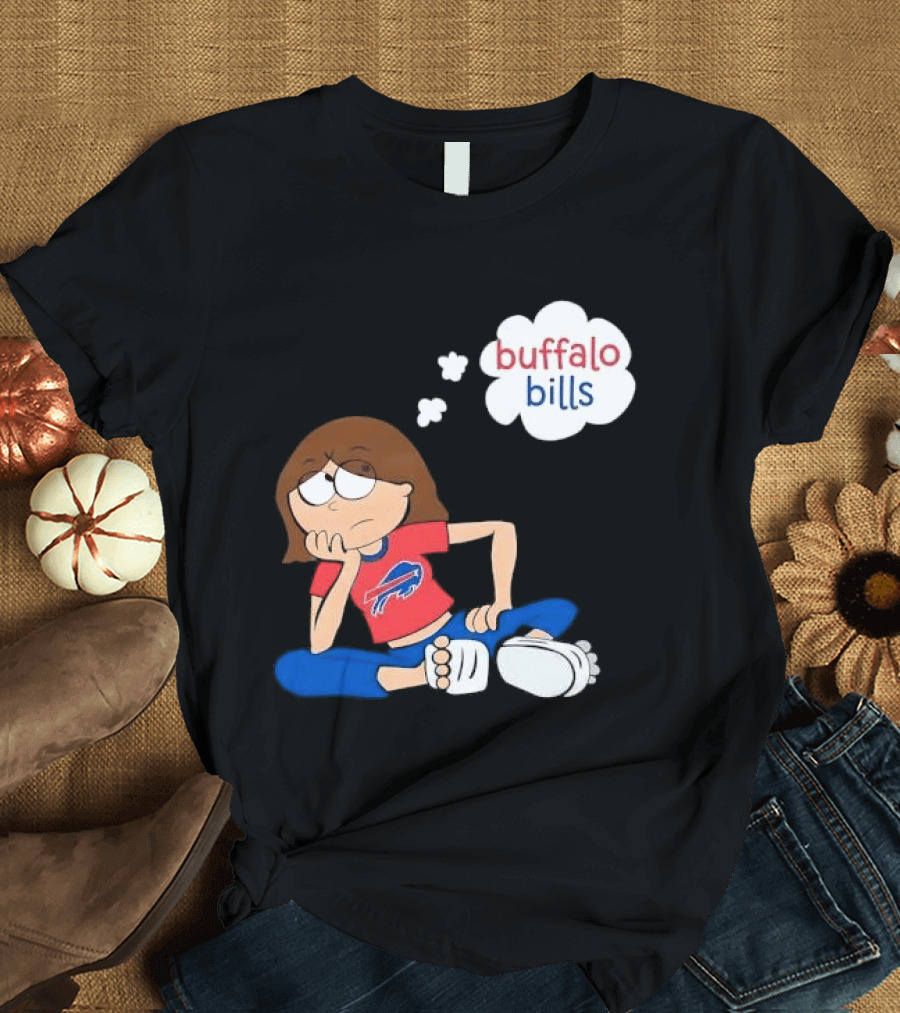 Buffalo Bills Cartoon Thoughtful Girl In Red And Blue Outfit T-Shirt