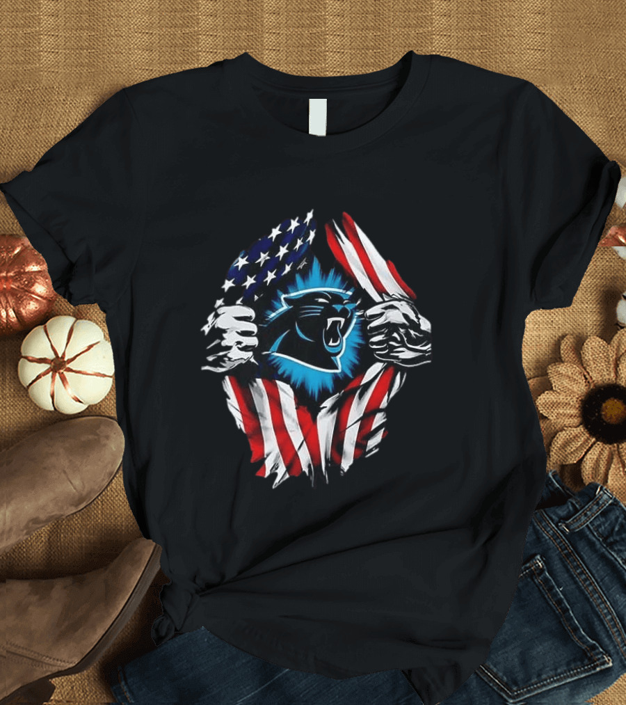 Carolina Panthers Super Man Skull Cap Backwards American Flag Panthers T-Shirt