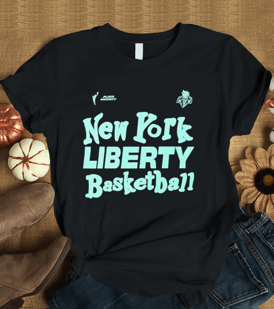 Jason Sudeikis Playa Society New York Liberty Basketball Wordmark T-Shirt