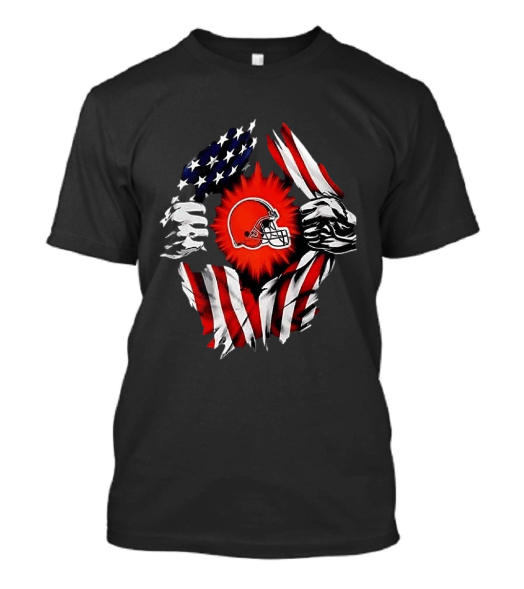 Cleveland Browns Super Man Skull Cap Backwards American Flag Ripped T-Shirt