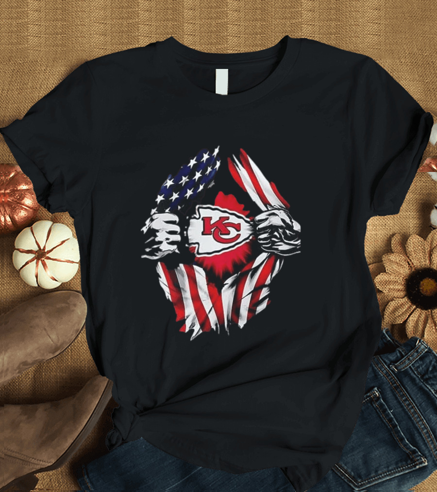 Kansas City Chiefs Superman American Flag Ripped T-Shirt