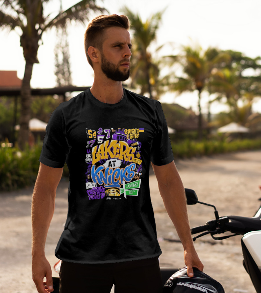Lakers At Knicks Bright Lights New York January 27 30 2026 T-Shirt
