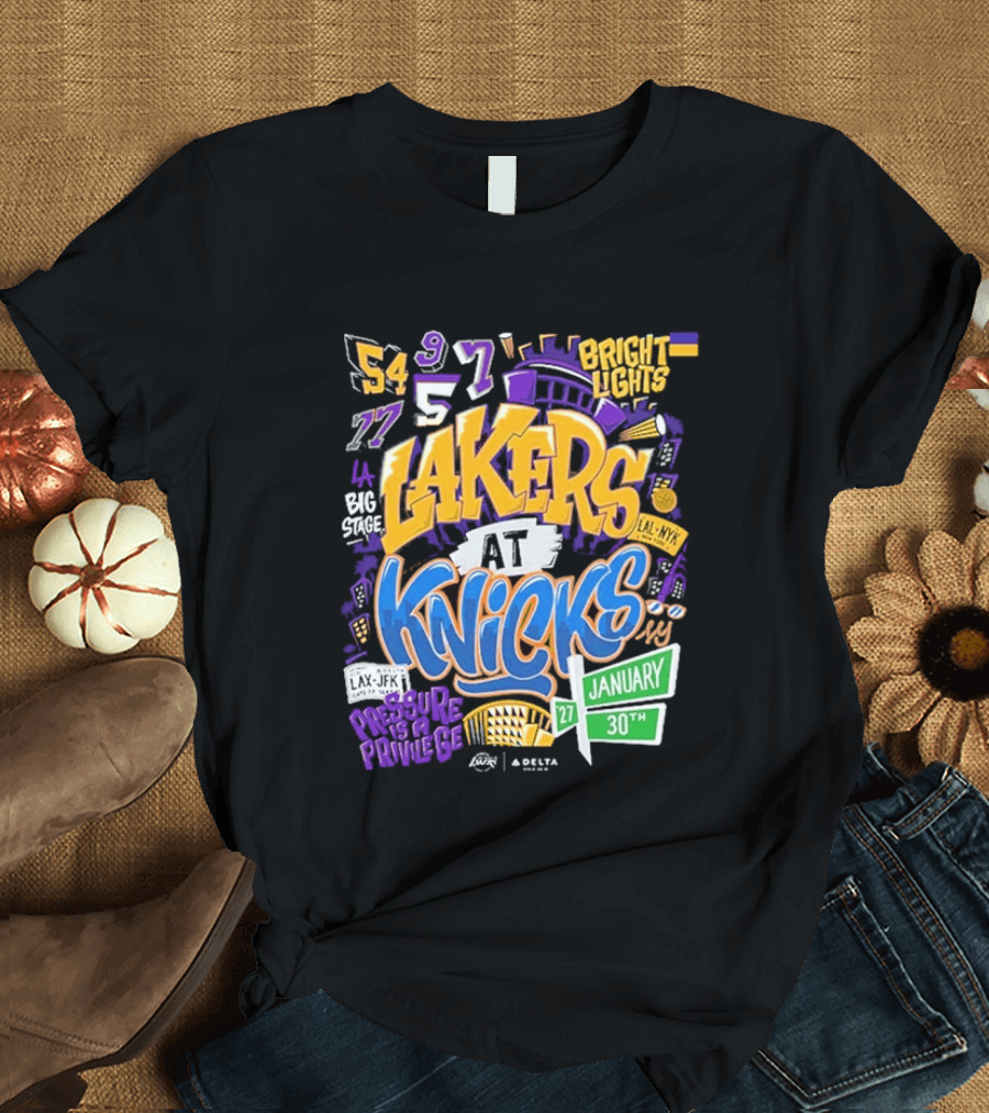 Lakers At Knicks Bright Lights New York January 27 30 2026 T-Shirt