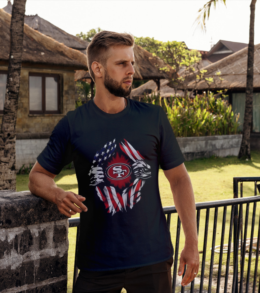 San Francisco 49ers Logo With American Flag And Superman Twist T-Shirt