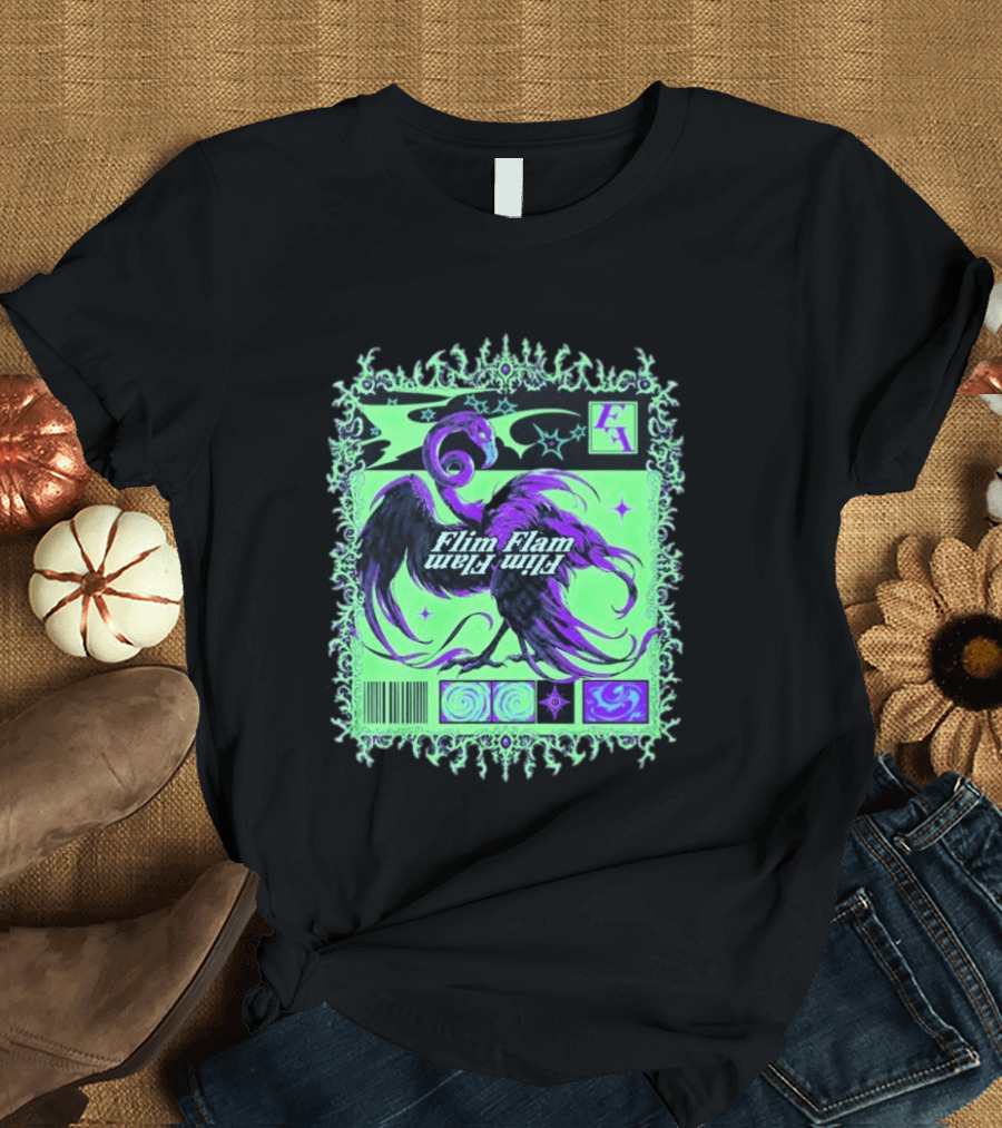 Flim Flam Flamingo Comic Cover Retro Art With Psychedelic Patterns And Barcode T-Shirt