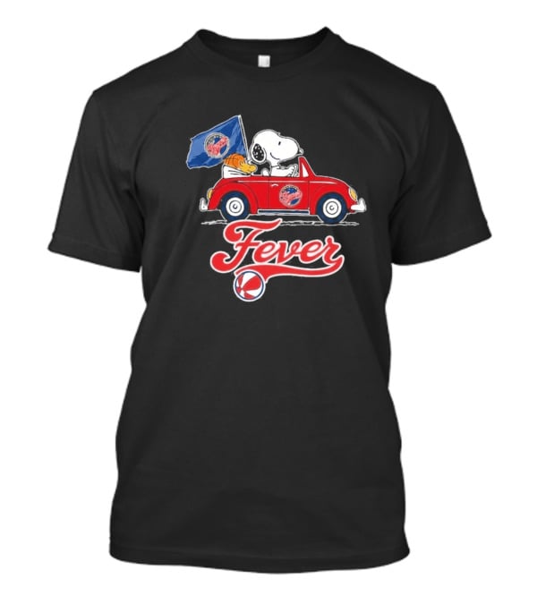 Snoopy Driving Red Car With Indiana Fever WNBA Basketball Logos T-Shirt