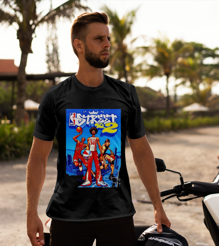 NBA Street Vol 2 Nets 32 Cartoon Players Basketball Game T-Shirt