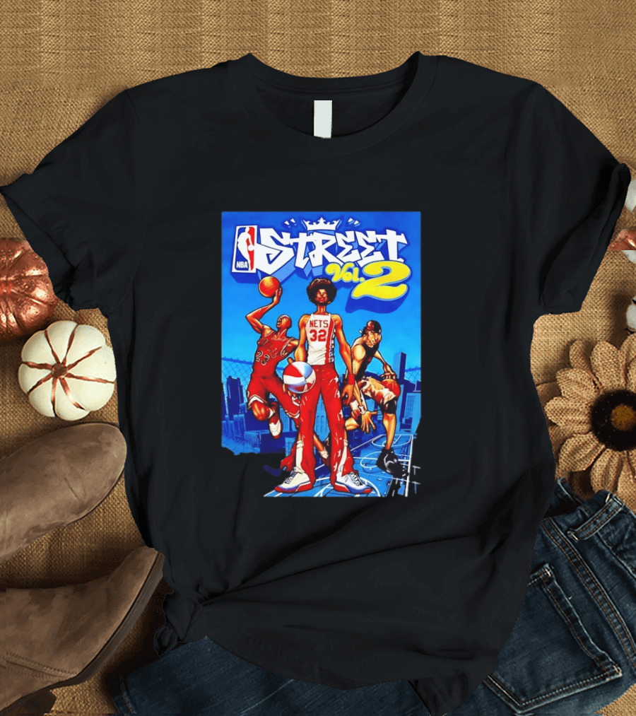 NBA Street Vol 2 Nets 32 Cartoon Players Basketball Game T-Shirt