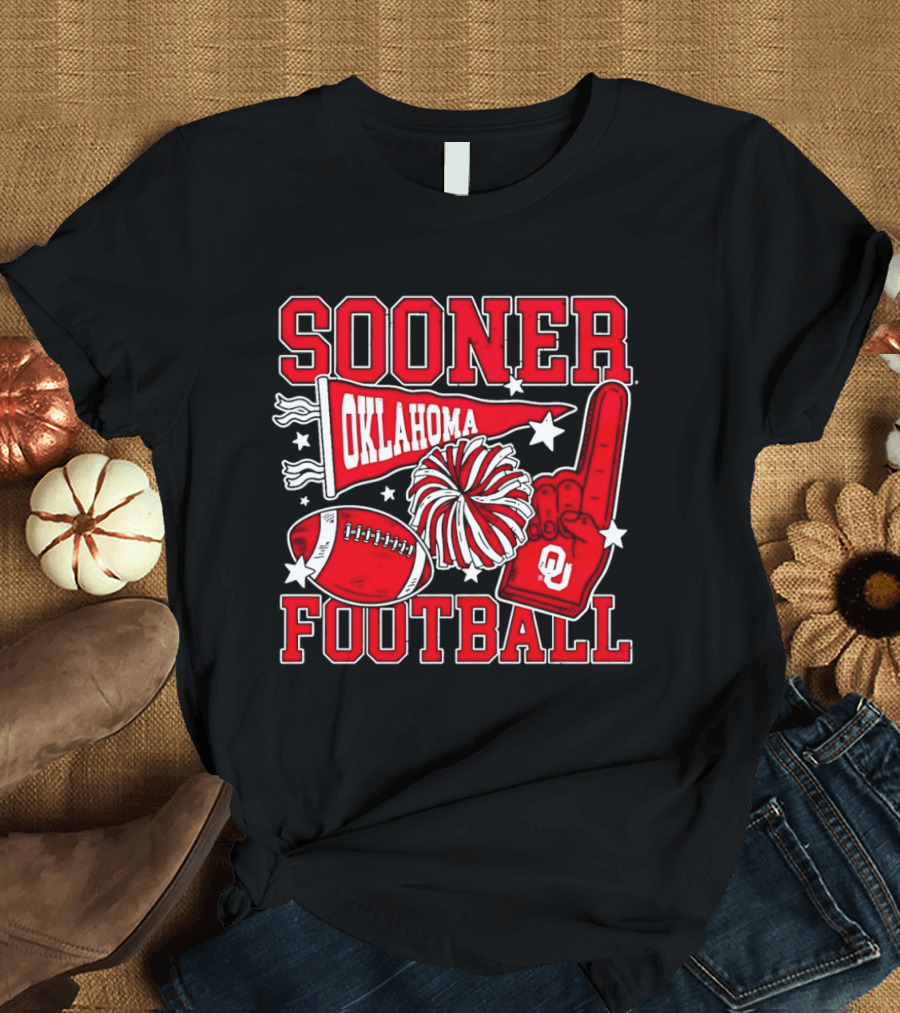 Oklahoma Sooners Football Sooner OU Pom Pom Foam Finger Pennant T-Shirt