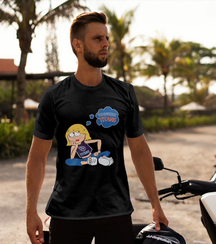 Tennessee Titans Blonde Cartoon Girl Sitting Thinking Thought Bubble Titans T-Shirt
