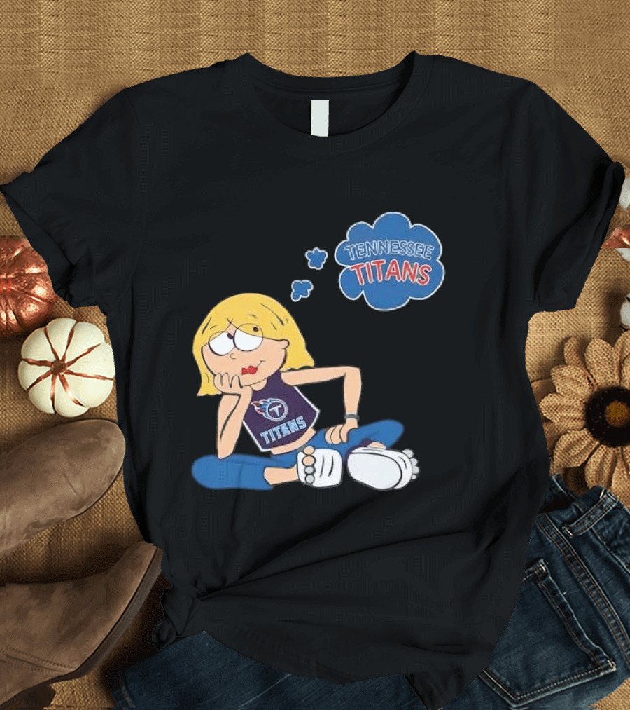 Tennessee Titans Blonde Cartoon Girl Sitting Thinking Thought Bubble Titans T-Shirt