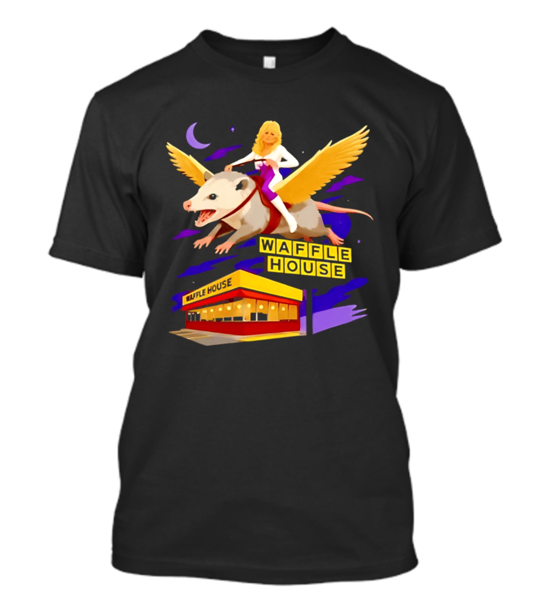 Waffle House Dolly Parton Flying Opossum Adventure T-Shirt