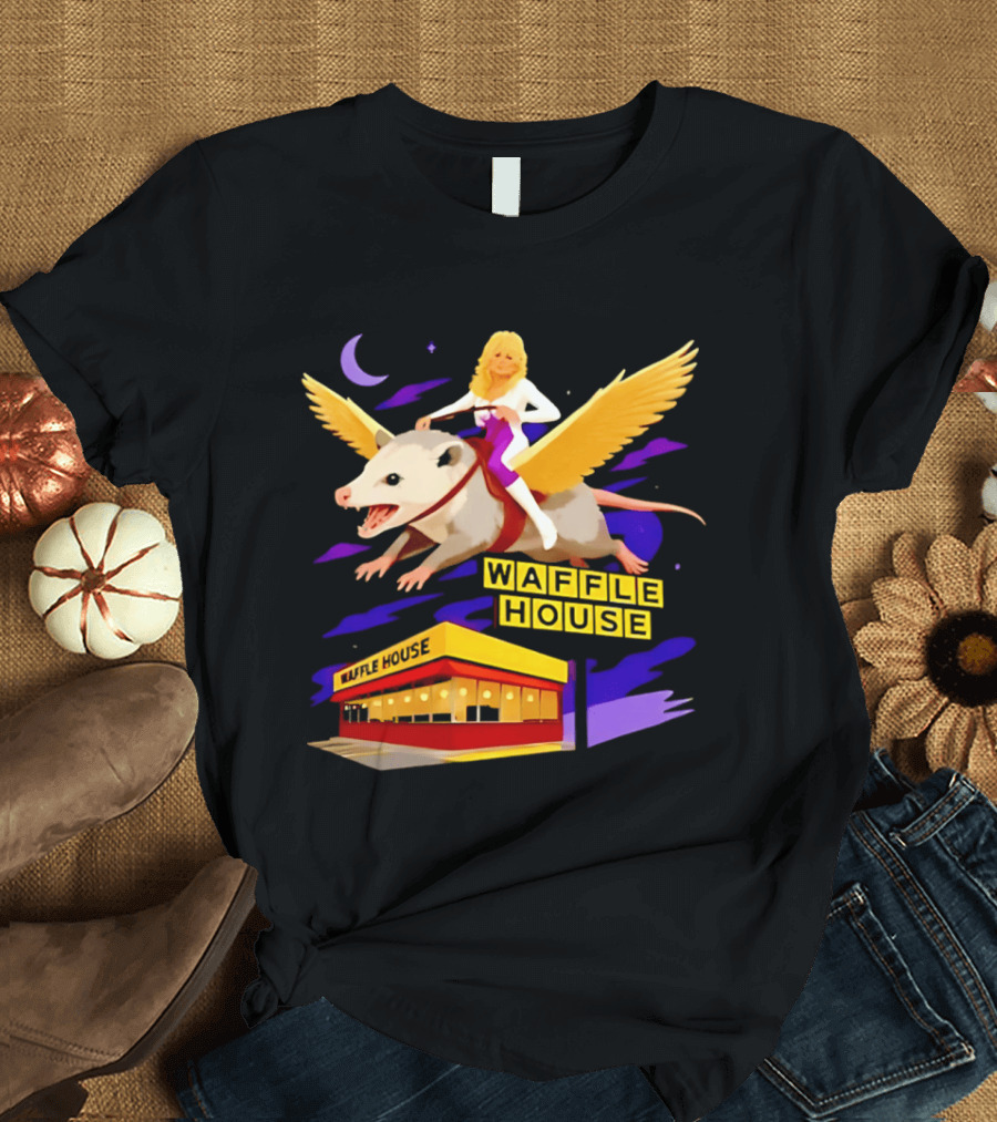Waffle House Dolly Parton Flying Opossum Adventure T-Shirt