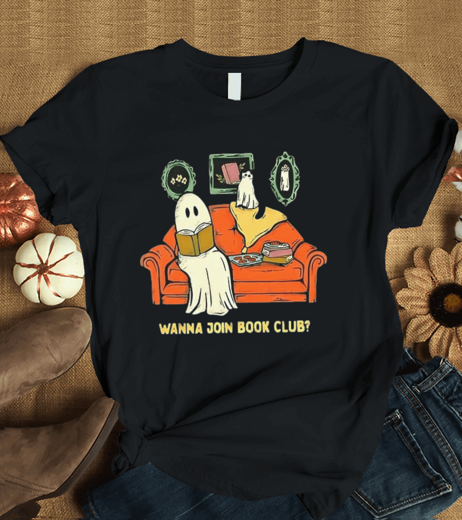 Wanna Join Book Club Ghost Cat Spooky Halloween Cookies T-Shirt