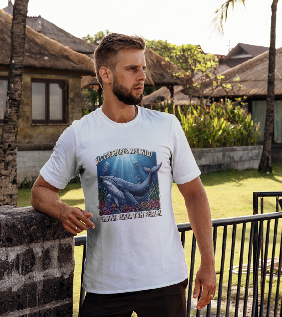All Creatures Are Wild Humpback Whale Ocean Coral Reef Jellyfish Realm T-Shirt