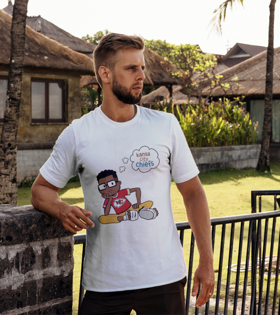 Kansas City Chiefs Cartoon Boy Thought Bubble Sitting With KC T-Shirt