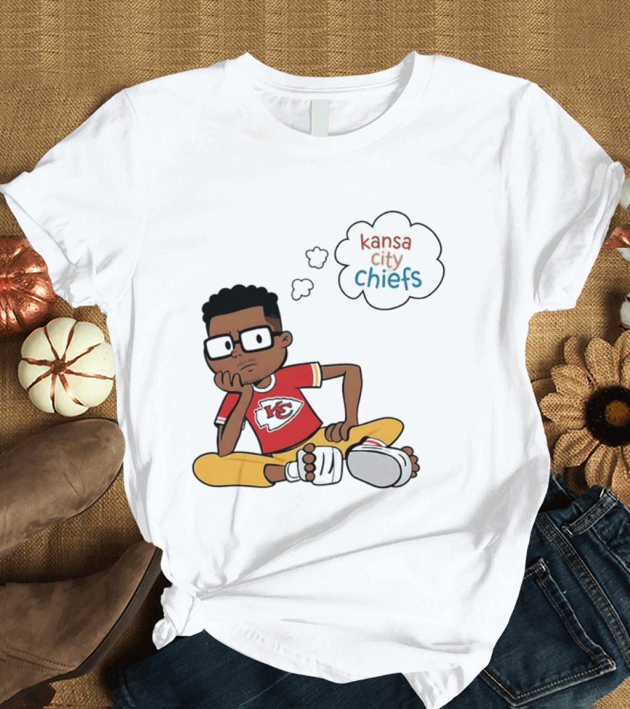 Kansas City Chiefs Cartoon Boy Thought Bubble Sitting With KC T-Shirt