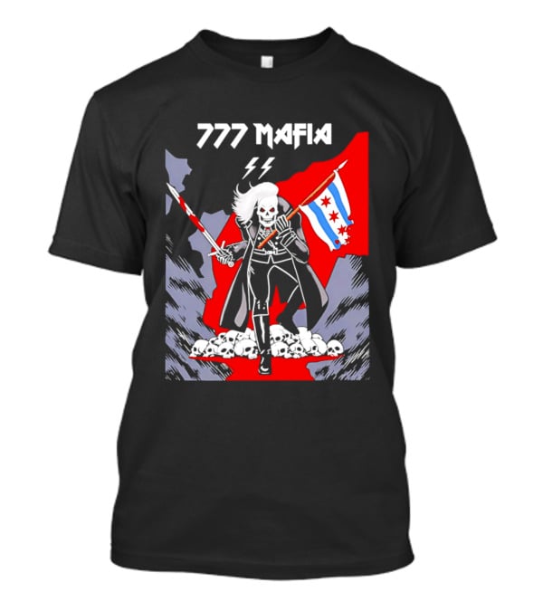 777 Mafia Chicago Flag Skeleton Skull T-Shirt
