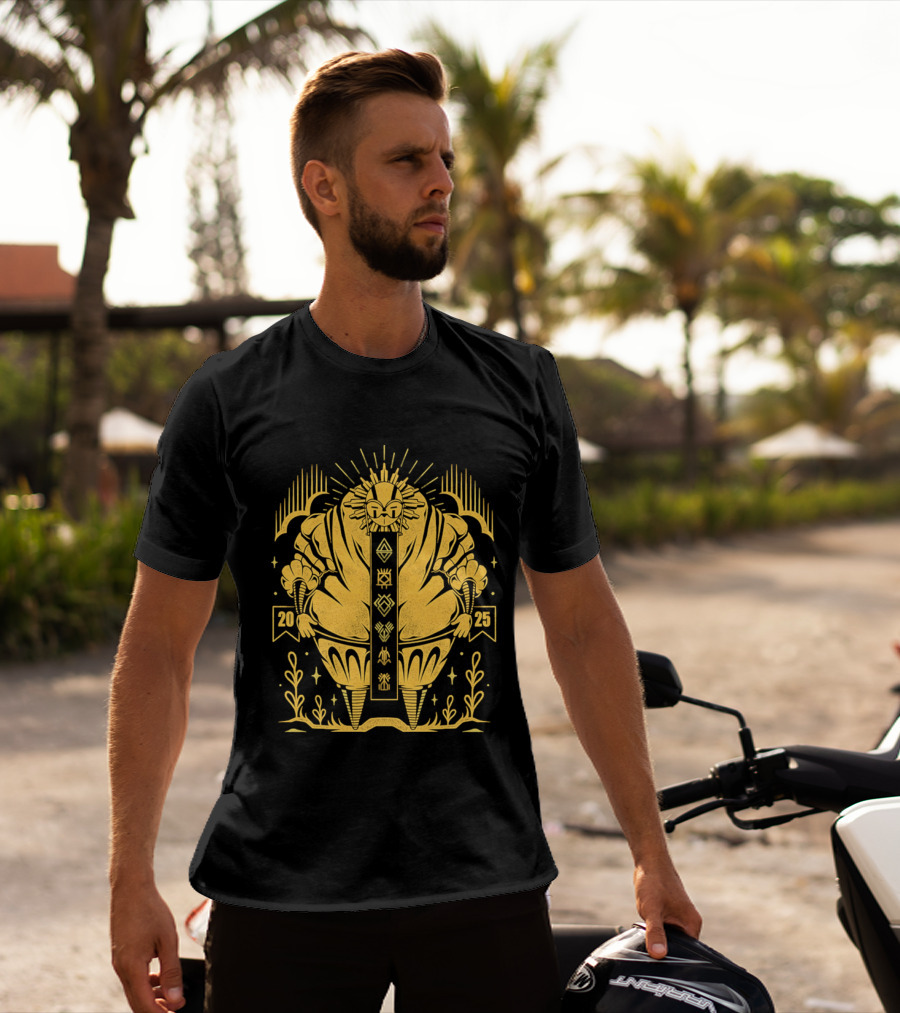 2025 Sun God Symbols Ornate Geometric Motif T-Shirt