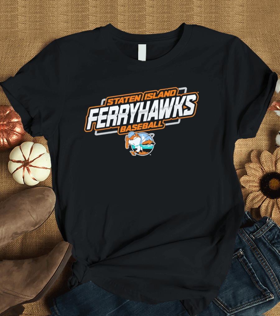 Staten Island Ferryhawks Baseball Cartoon Bird Player T-Shirt