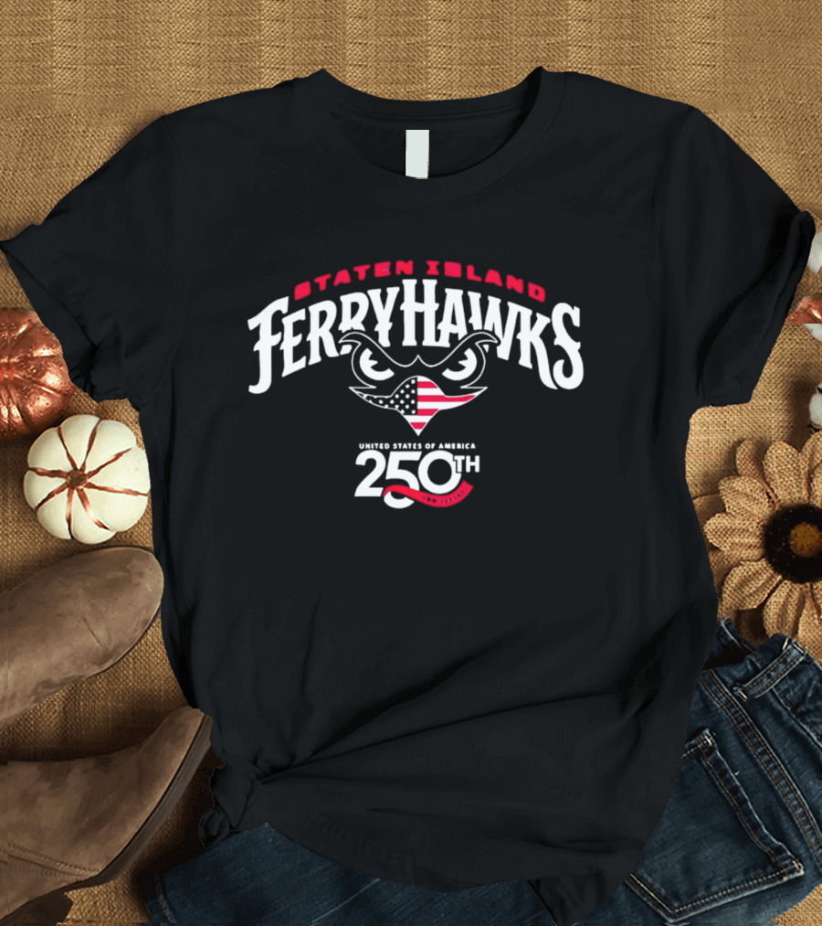 Staten Island FerryHawks United States Of America 250th Anniversary Hawk Head American Flag T-Shirt