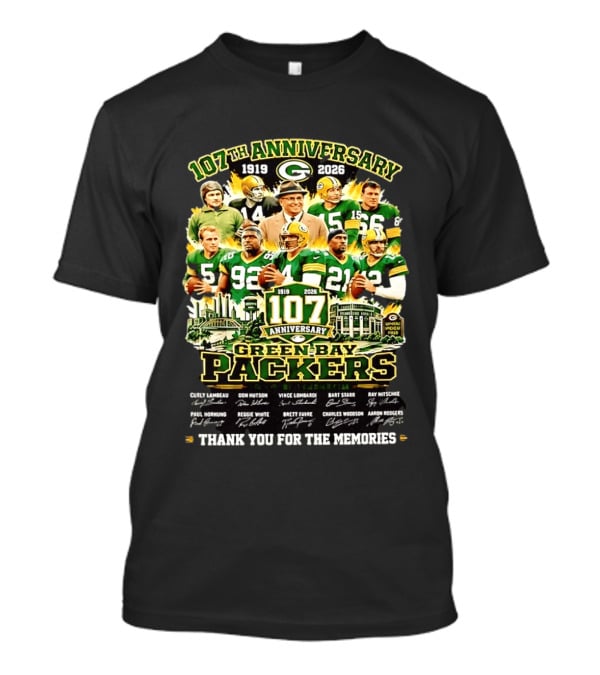 Green Bay Packers 107th Anniversary 1919 2026 NFL Legends Thank You For The Memories T-Shirt