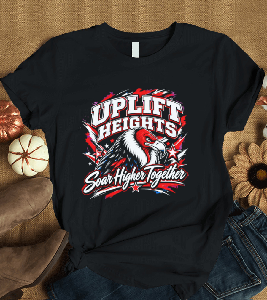Uplift Heights Soar Higher Together Vulture Head Red Face Stars T-Shirt