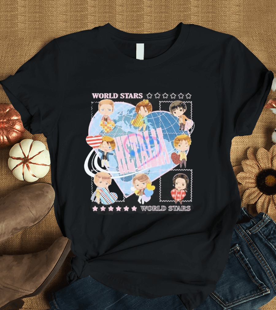 Hot Topic Hetalia Chibi World Stars Characters With Hearts T-Shirt
