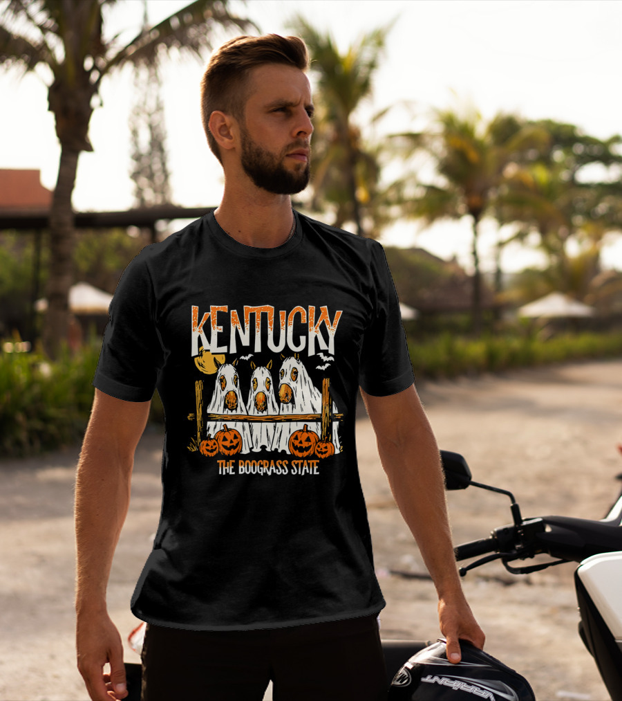 Kentucky Halloween Ghost Horses Pumpkin Boograss State T-Shirt