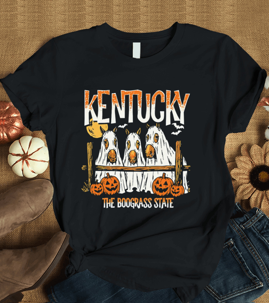 Kentucky Halloween Ghost Horses Pumpkin Boograss State T-Shirt