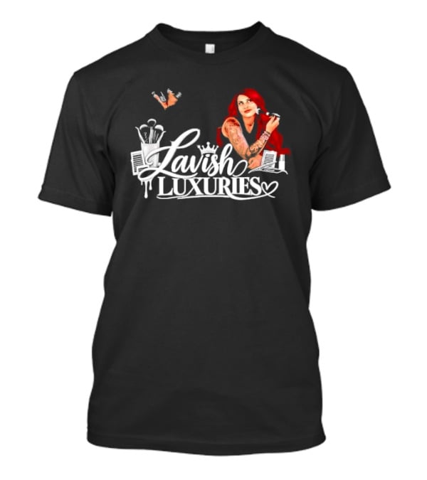 Lavish Luxuries Tattooed Red Hair Woman Makeup Brushes Lash Trays T-Shirt