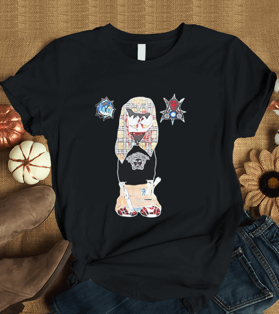 Medusa Head Cotton Streetwear With Plaid Pattern And Abstract T-Shirt