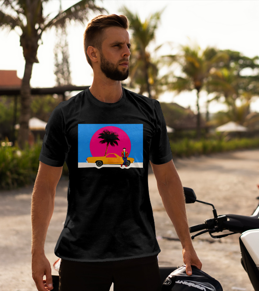 Yellow Car Palm Tree Retro Sunset Aesthetic T-Shirt