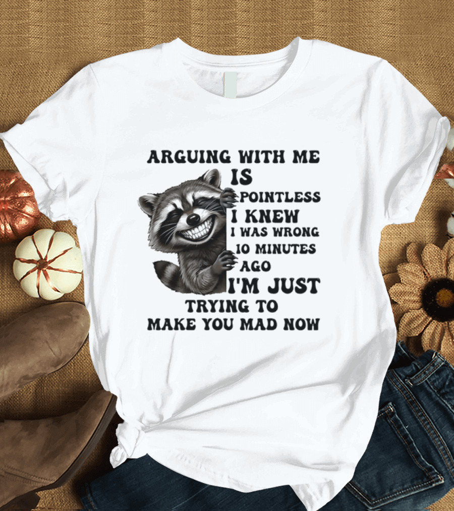 Arduing With Me Is Pointless I Knew I Was Wrong 10 Minutes Ago I'm Just Trying To Make You Mad Now Raccoon T-Shirt