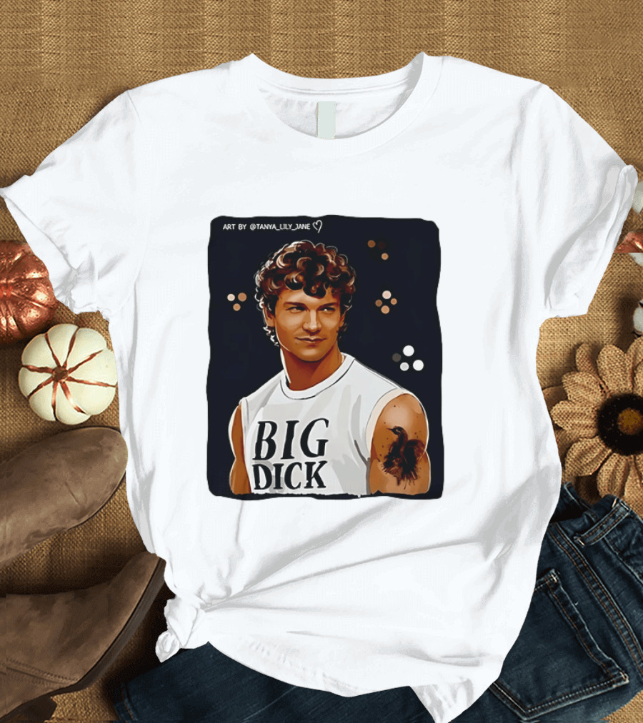 Tanya Lily Jane Big Dick Art Featuring Curly Haired Man T-Shirt