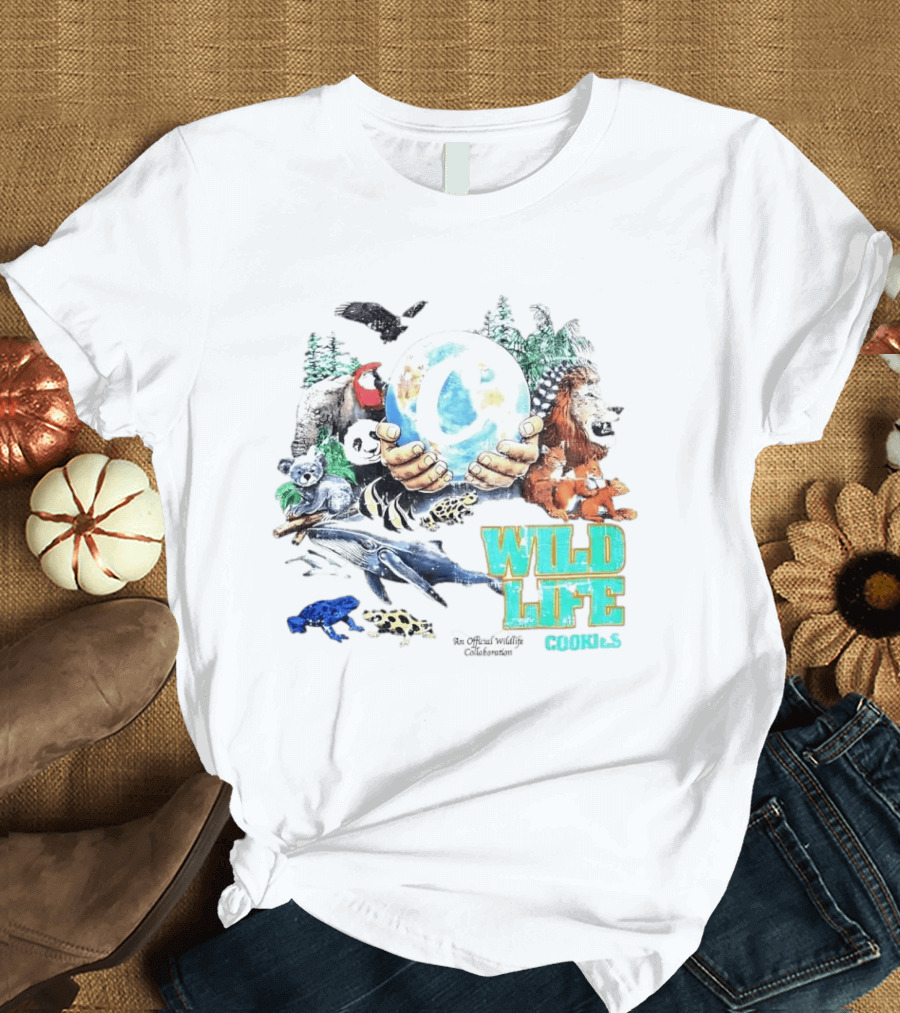 Cookies Wild Life An Official Wildlife Collaboration Hands Holding Globe Earth Animals T-Shirt