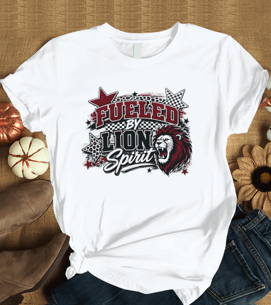 Fueled By Lion Spirit Roaring Head Leopard Patterned Stars Dynamic Energy T-Shirt