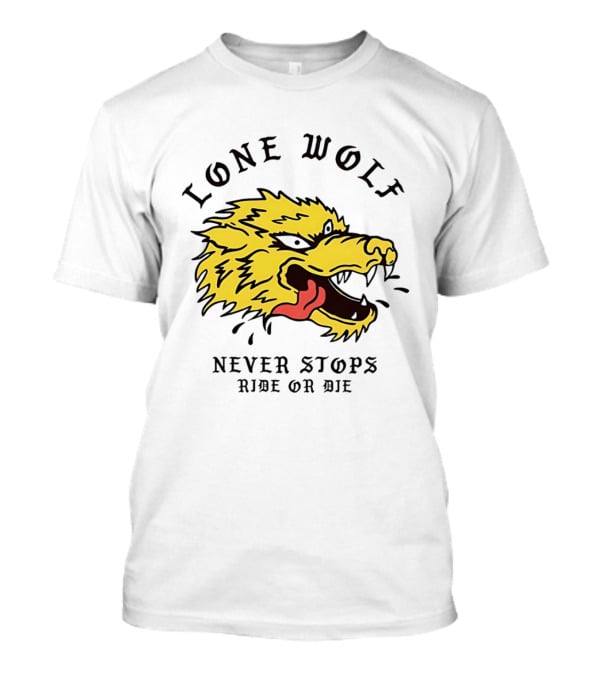 Lone Wolf Never Stops Ride Or Die Fierce Yellow Wolf Head T-Shirt