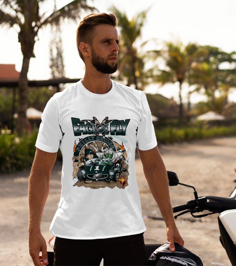 Eagle Fly Philly Racing Philadelphia Eagles Anime Characters Driving Race Car T-Shirt